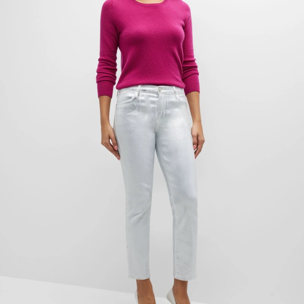 Frame Le Sylvie Slender Straight Leg silver coated jeans sz 28